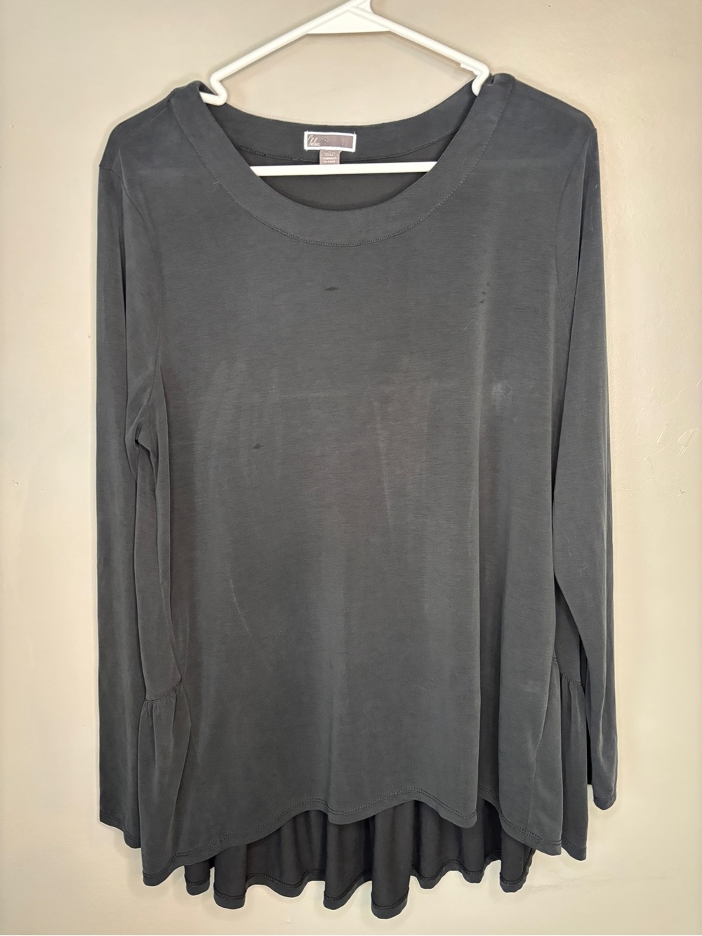 Chelsea28 Slate Gray Long Sleeve Layered Hem Tee